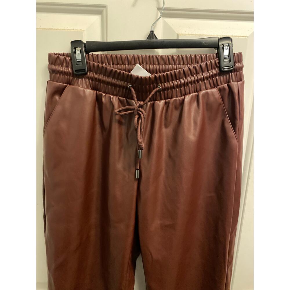 Brand New Nine West Women's Small Burgundy Purple Faux Leather Jogger Pants - Picture 3 of 6
